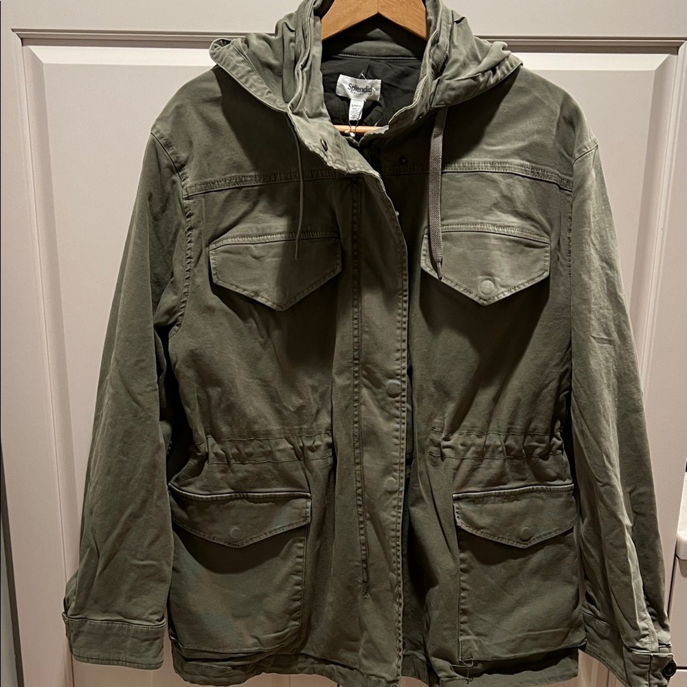 Splendid ArmyGreen Hooded utility Jacket New! Size small🔥